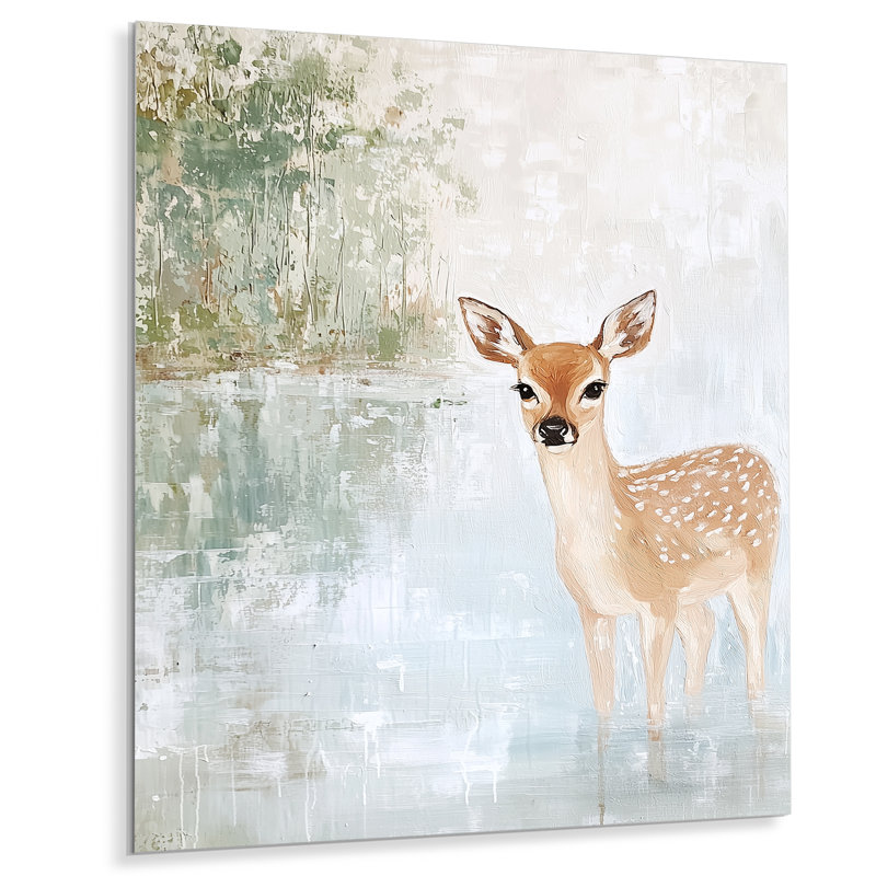 Décoration murale en métal Deer By The Lake Countryside II - animaux, cerf, H 44 po x l 34 po