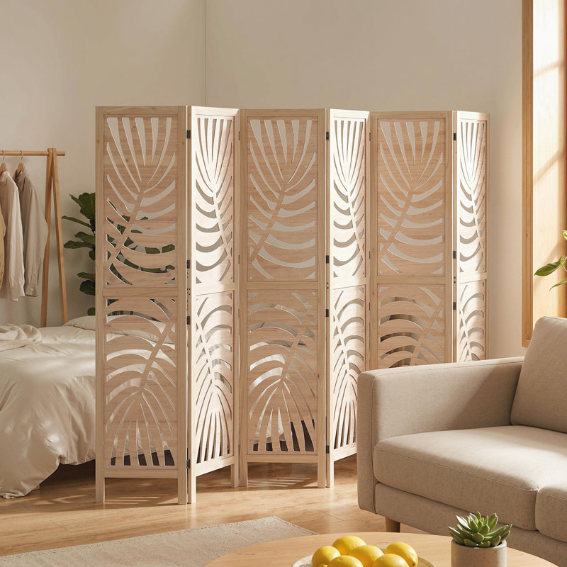 6 Panel Room Divider, Detachable Privacy Screens, Natural Wood
