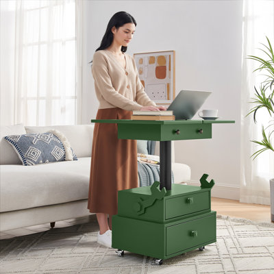 Table de bout roulante à hauteur réglable avec station de charge, plateau relevable, tiroirs de rangement et roulettes