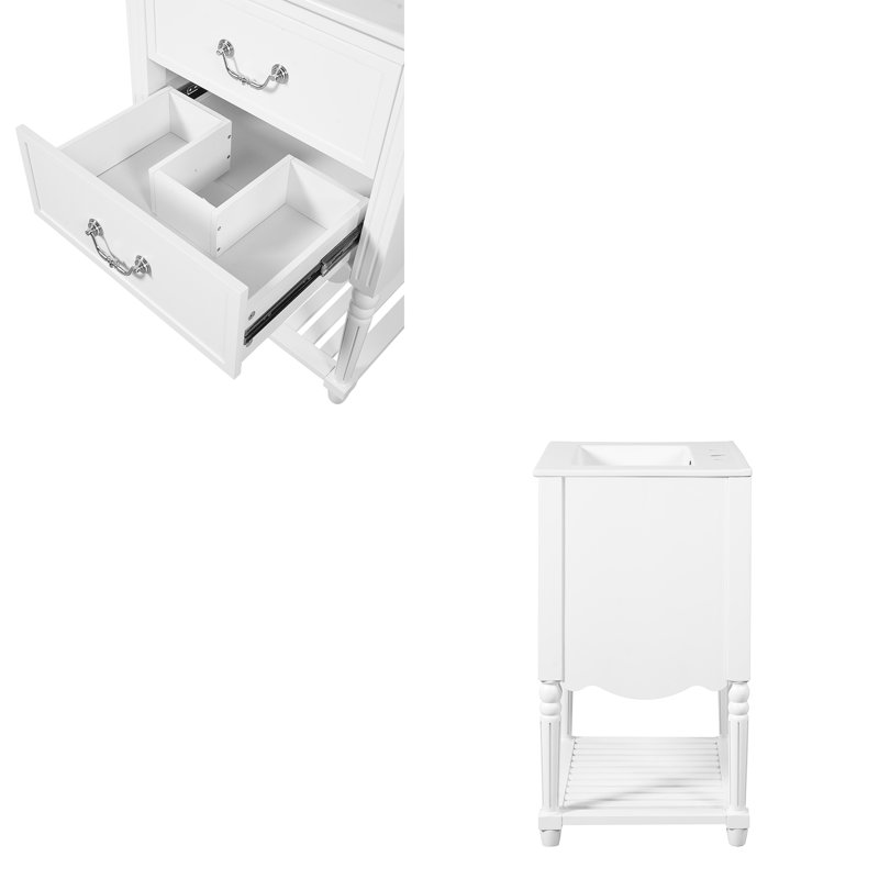 Meuble-lavabo noir 24 po avec lavabo en céramique, 2 tiroirs et 1 tablette ouverte, White