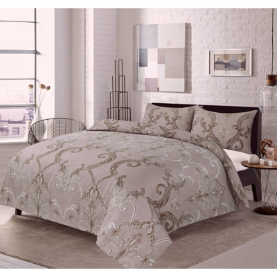 NZ Microfiber Damask Duvet Cover Set with Pillowcases
