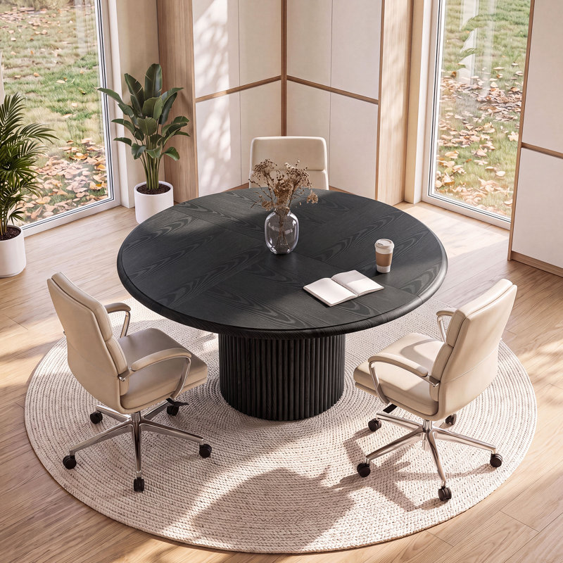Table de conférence ronde de 119 cm (47 pouces) pour 4 à 6 personnes, table de réunion en bois, Black