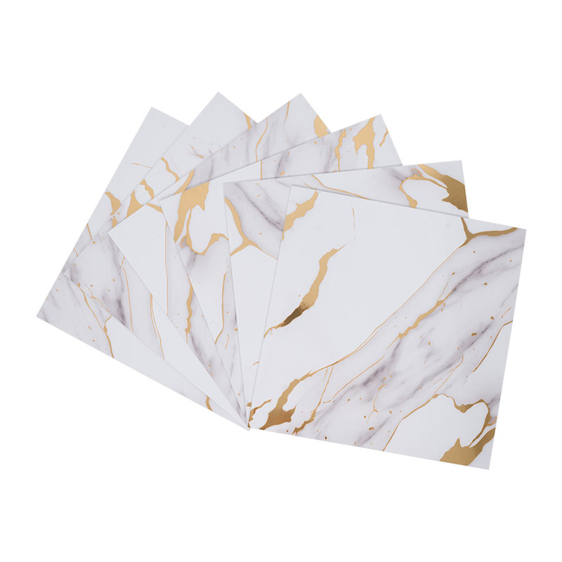 10Pcs Self-Adhesive Marble Pattern Wall Tile Stickers, Gold/Grey, 40cm L x 40cm W