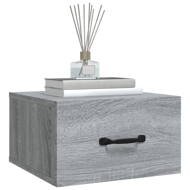 17 Stories Wall-Mounted Bedside Cabinet, Grey, Set of 2