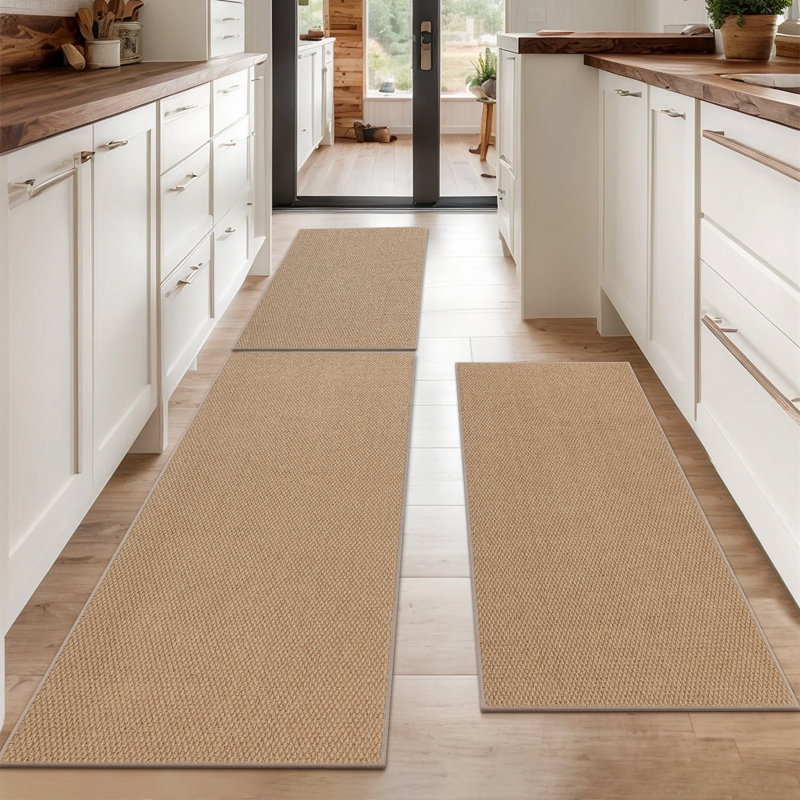 Wear-resistant Non-slip Kitchen Mat Runner (Set of 3), Brown