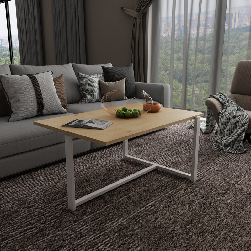 Jaquari Trestle Coffee Table, White/Sapphire Oak
