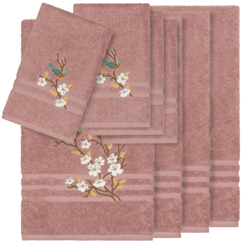 Spring Time 8 Piece Turkish Cotton Towel Set, Tea Rose