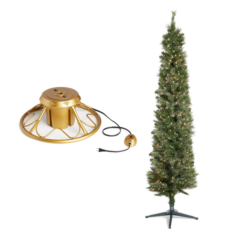 The Holiday Aisle® Rotating Tree Stand Base w/Stanley 7' Skinny Pencil Christmas Tree
