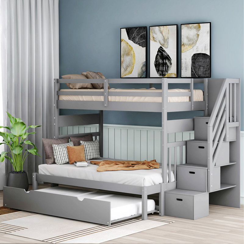 Lit mezzanine avec lit gigogne en bois