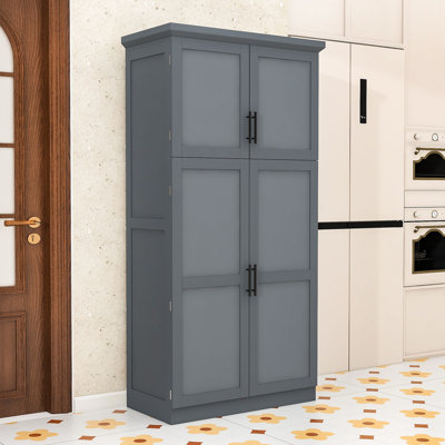 Tall Freestanding Kitchen Pantry Cabinet with Slide-Out Trays, Adjustable Shelf and Anti-Tip Device