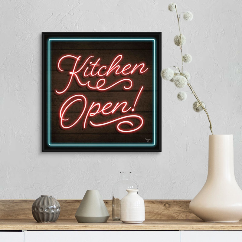 «Neon Kitchen Open Mollie», reproduction d'art sur toile tendue, Cadre noir, H 18 po x l 18 po x P 1,75 po