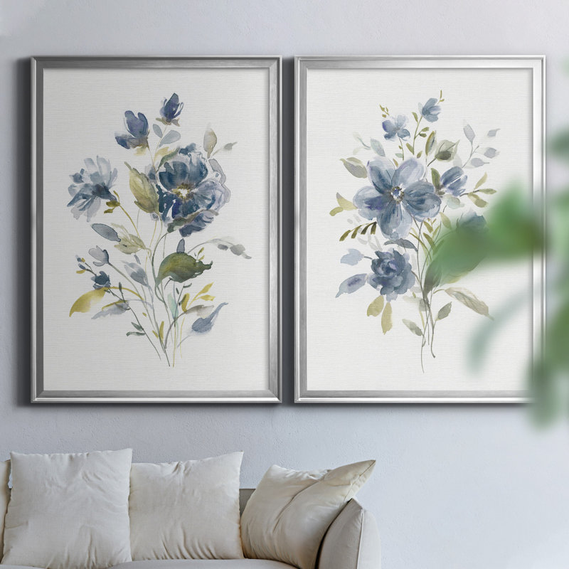 Linen Botanical I - ensemble de 2 reproductions, Pas de tapis, H 49 po x l 18,5 po x P 1,5 po, Toile encadrée argentée