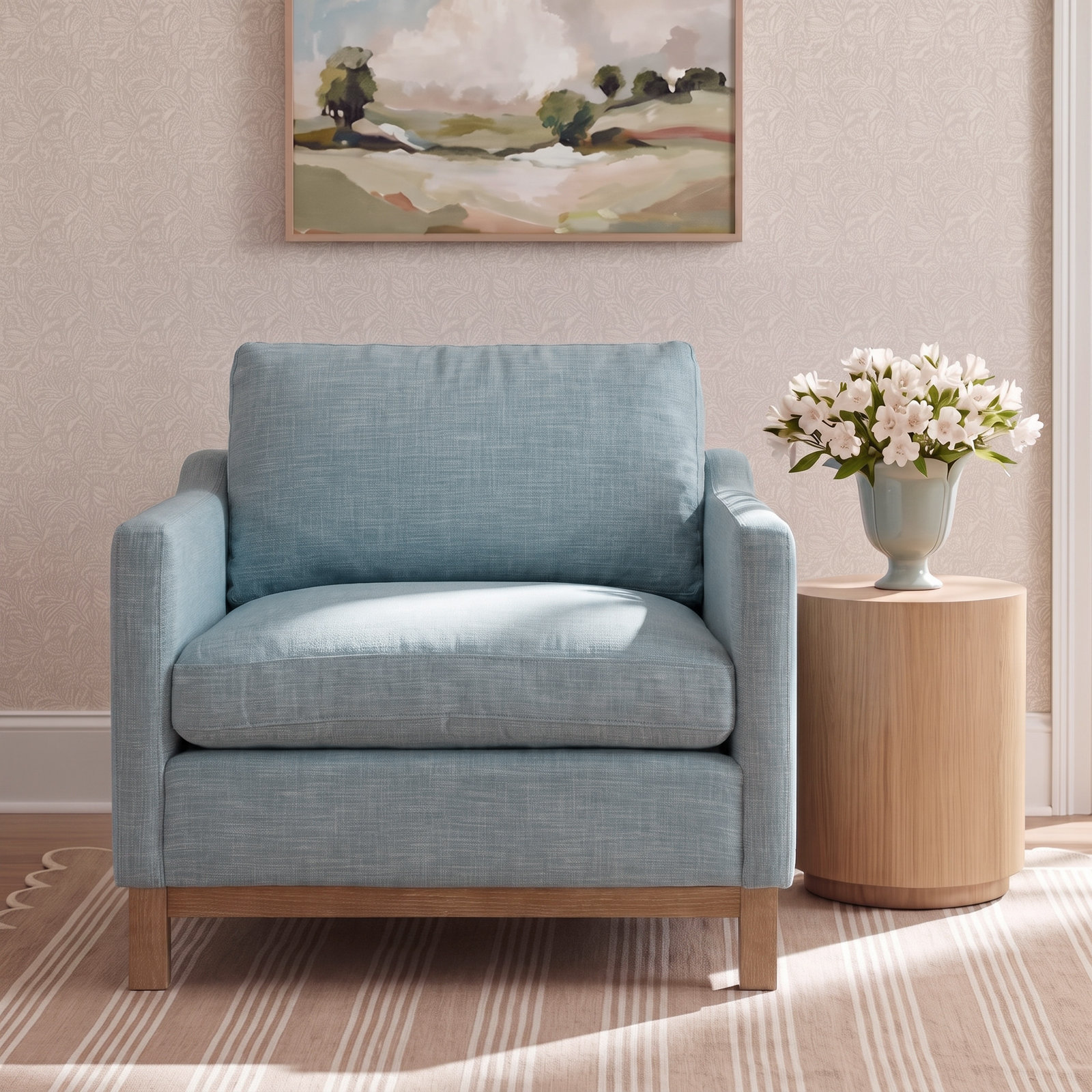 Cami Oak Armchair, Blue Linen Blend