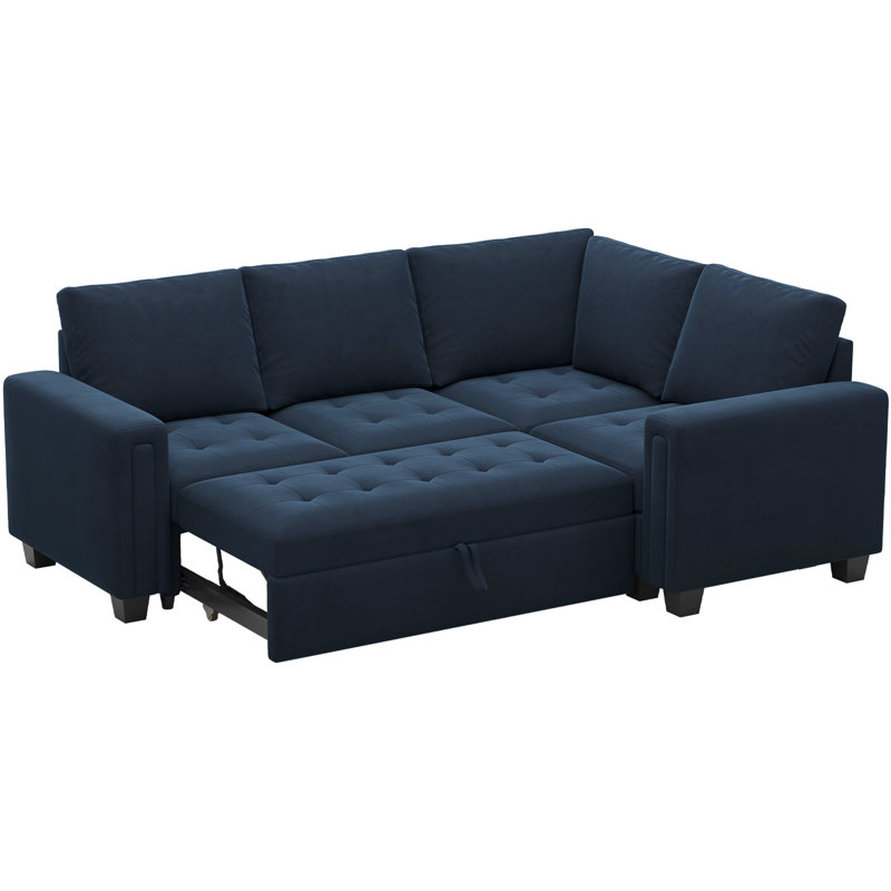 Canapé-lit modulaire en L Shavera, Velours bleu