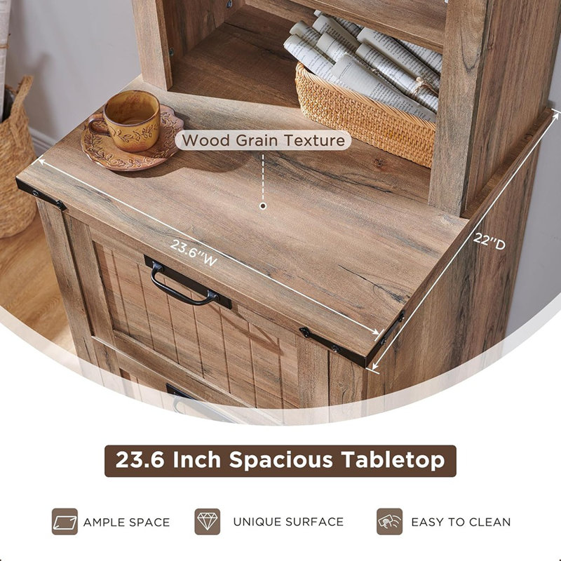 Bookcase With 2 File Drawers, 72" Tall Farmhouse Booksh...