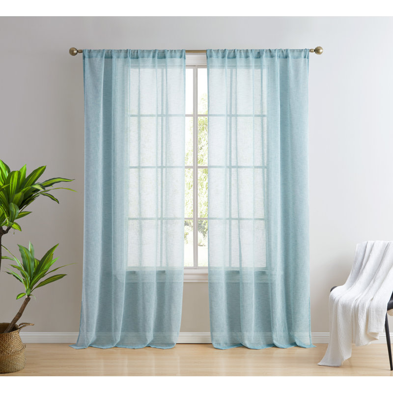 Hailey Faux Linen Sheer Curtain Panels, Teal Blue, 54" W x 72" L