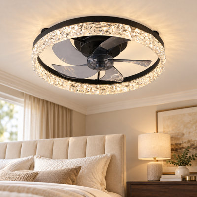 19" Black Frame Iceberg Bedroom Fan Light with Remote Control, Dimmable, 7 Blades, Reversible DC Motor, with LED Light