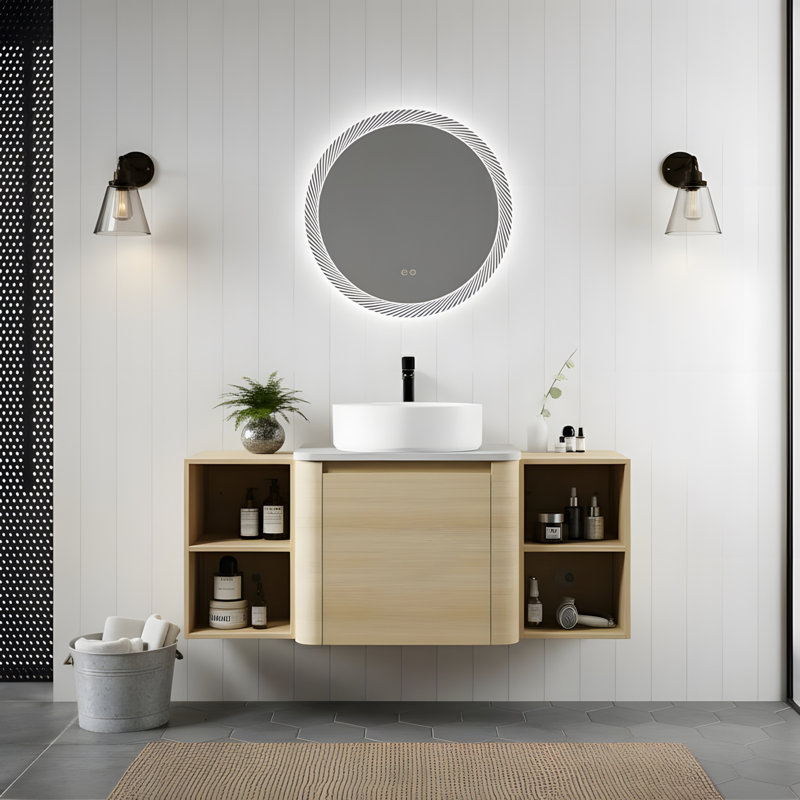 Wall-mounted vanity and storage shelf combination