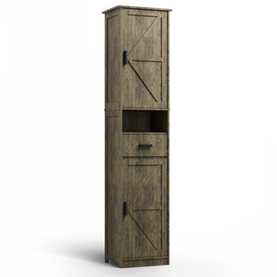 69" H Tall Bathroom Storage Cabinet With 2 Barn Doors And 1 Drawer, Narrow Storage Unit, Adjustable Shelves,Floor Cabinet For Bathroom, Living Room, Entryway,Kitchen