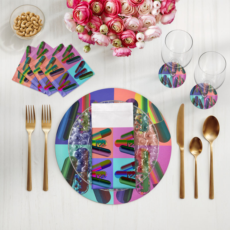 Ode To Hurst Vegan Leather Round Placemats, Neon