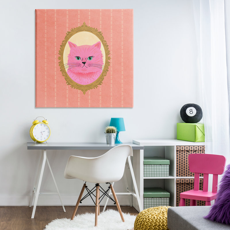 «Pink Cat Portrait» par Carrie Cantwell, H 36 po x l 36 po