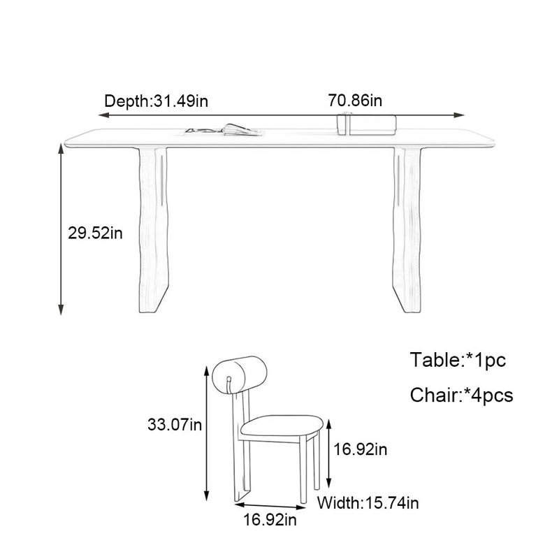 Ensemble de table de salle à manger à support complet blanc mat, H 29,52 po x L 70,86 po x l 31,49 po