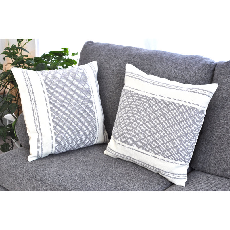 Gray and White Cotton Blend Geometric Square Pillowcases, Set of 2
