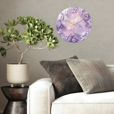Purple Crystal Clock Face Art - 12'' Modern Glass Wall Clock