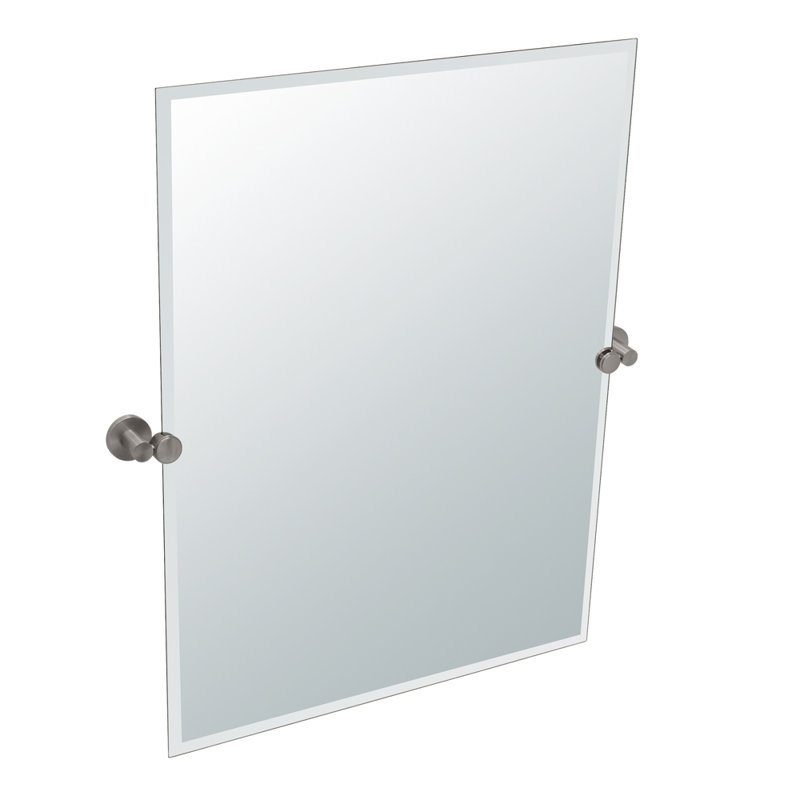 Channel 31.5"H Wall Mounted Frameless Rectangle Mirror | Pivoting (Tilting) Bathroom Vanity Mirror, Satin Nickel