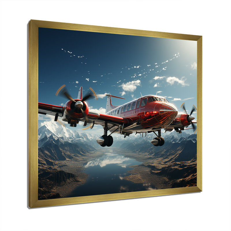 «In Flight Jet Plane Horizons» sur impression sur toile, H 30 po x l 30 po x P 1 po, Cadre doré simple