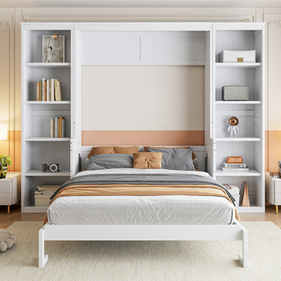 White Full Size Bed With Desk & Bookshelf - Stable Space Saving Feature And Bookshelf, Robust Build Saver