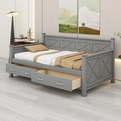 Daybed With 2 Large Drawers, X-Shaped Frame, Modern And Rustic Casual Style Daybed