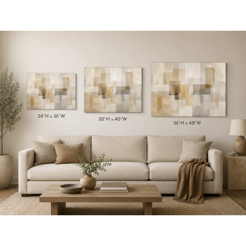 «Layered Neutral Grid», impression giclée abstraite sur toile tendue, 30"H x 40"W x 1.5"D