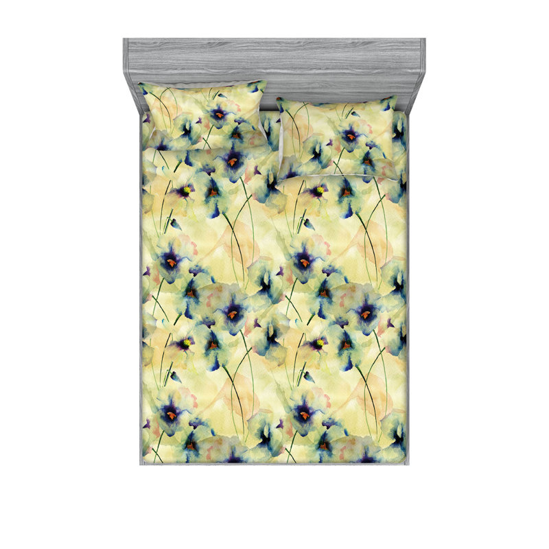 Drap-housse et taies décoratives 3 pièces Ambesonne, Vert avocat, mauve / floral