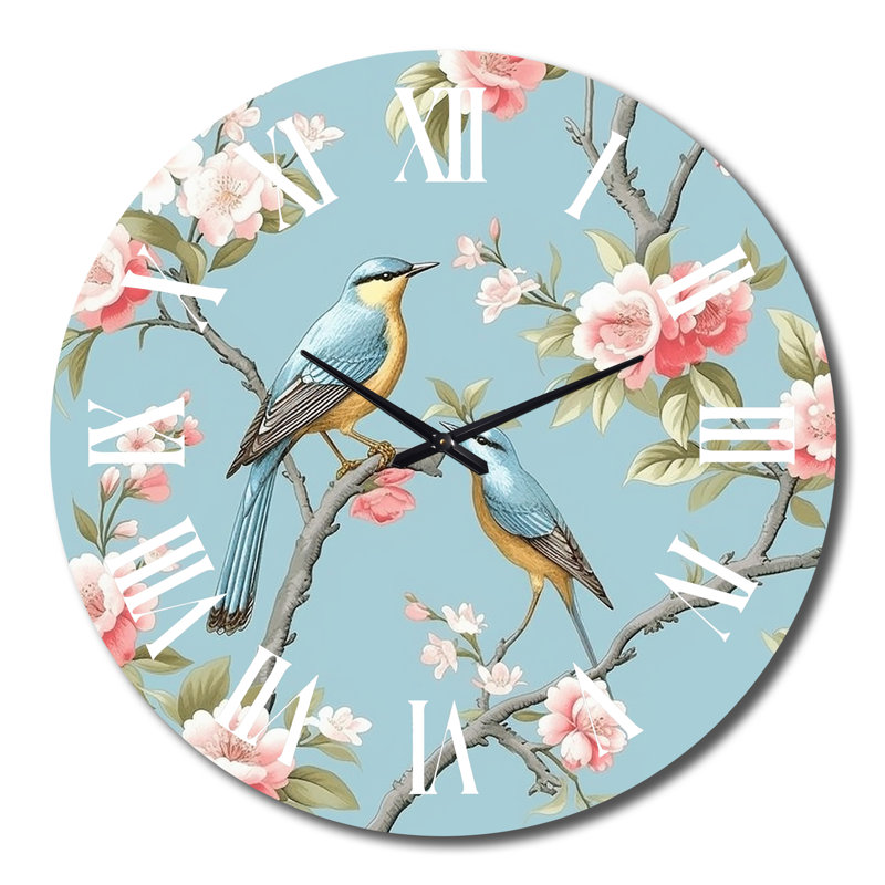 Chinoiserie With Birds And Peonies XV Metal Wall Clock, Large