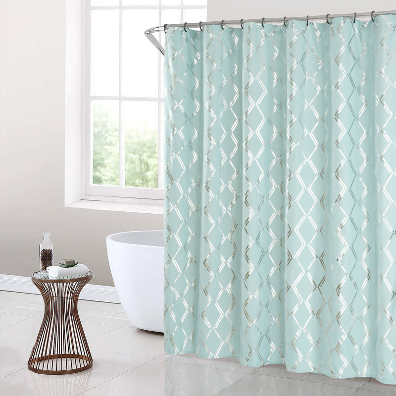 Geometric Shower Curtain, Spa Blue/Silver