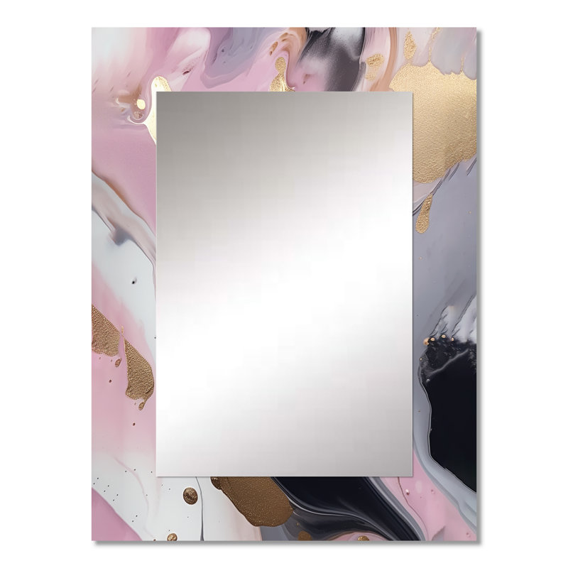 Pink And Gold Inner Worlds Of Marble I - Marble Large Wall Mirror, Modern Unique Mirror, Printed Metal Art, 32" x 24"