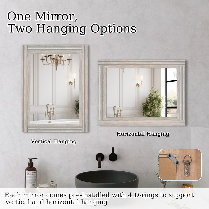 Miroir de salle de bain en bois massif, 32 po x 24 po