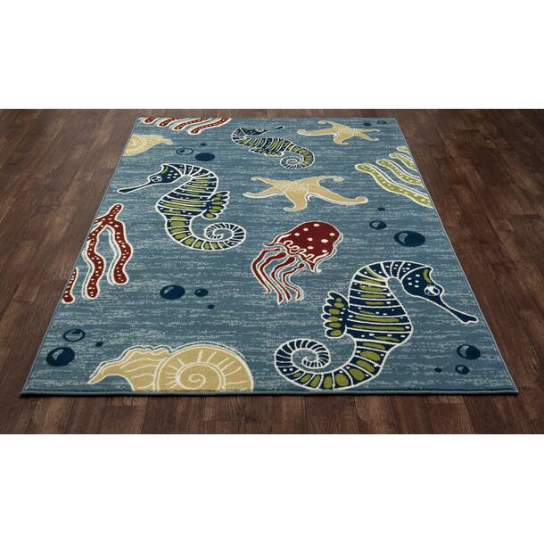 Highland Dunes Ceasar Performance Blue/Green Rug & Reviews | Wayfair