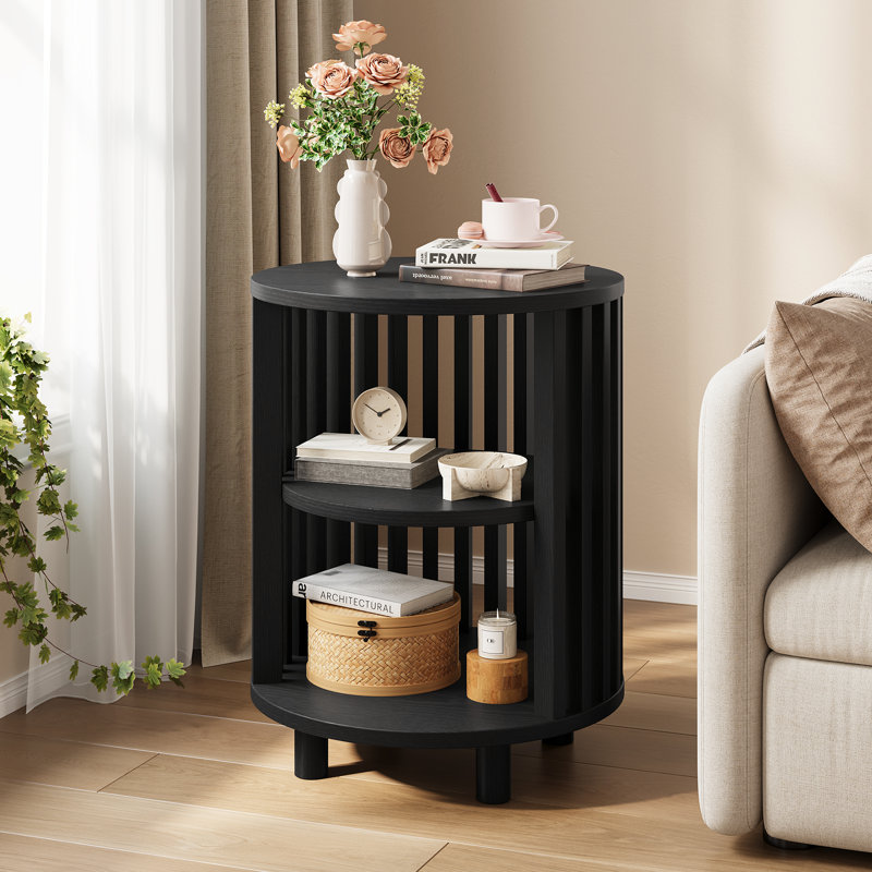 Table de chevet ronde avec tablette ouverte Yeva, Noir, Individuel, 19.7'' H X 15.8'' W X 15.8'' D