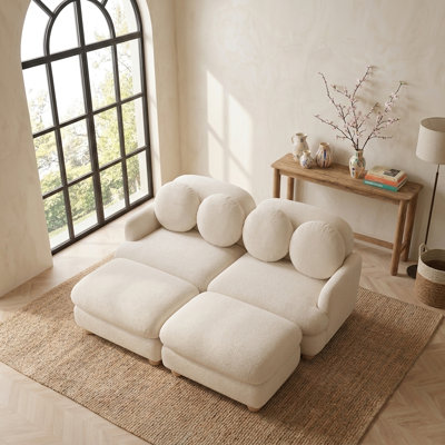 68"Solid Wood Frame Couches for Living Room, 2 Seater with Movable Ottoman Pillows Deep Seat Loveseat Couches Chenille Sofa for Living Room, Bedroom,beige