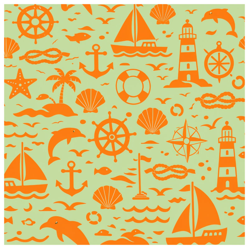 Orange Nautical Icons Shower Curtains Extra Long, 70in W x 72in H