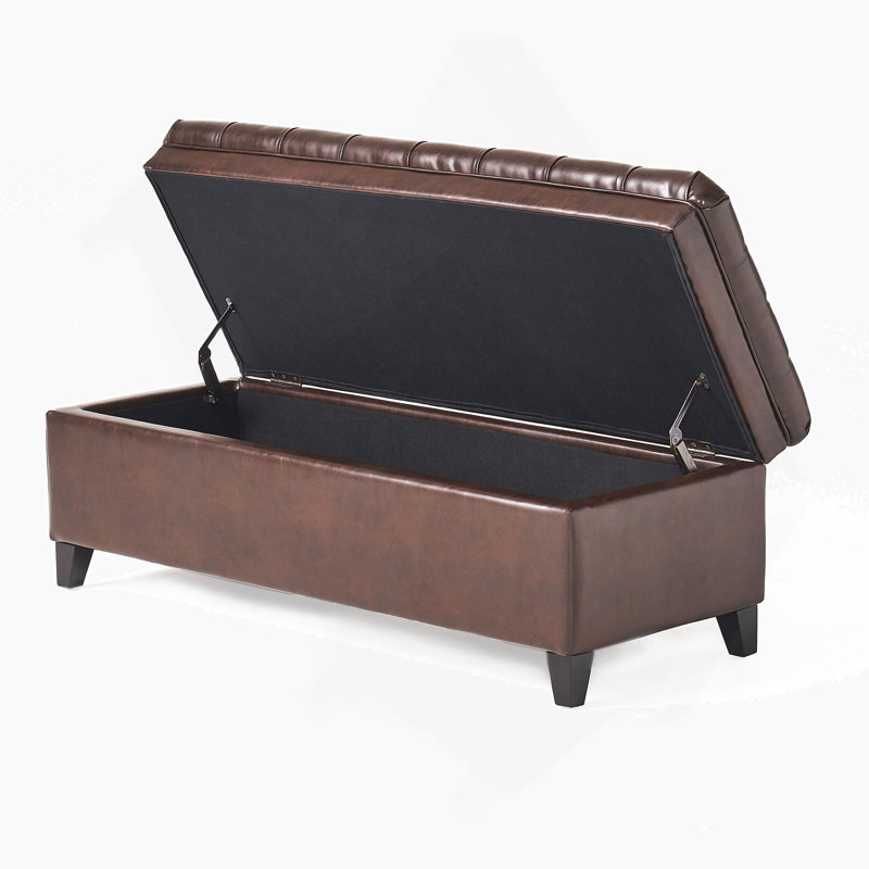 Banc de rangement en similicuir Ayia, Brun, H 18,3 po x l 50 po x P 20,5 po