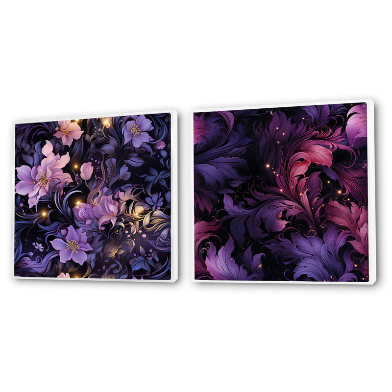 Faison - Ensemble de 2 collages floraux carrés, H 16 po x l 33 po, Cadre flottant blanc
