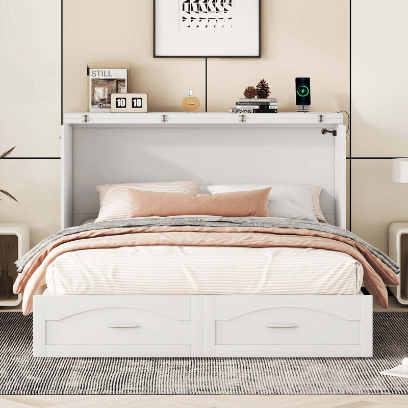 Lit avec rangement Bronsyn Murphy, Grand, Blanc
