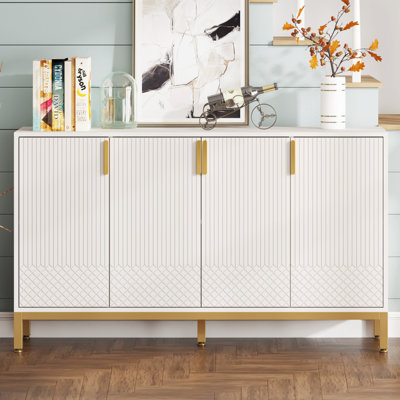 59" Wide Modern Simple White Gold Sideboard