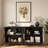 Metal Iron Frame Sideboard With Stained Tropical Plant Glass Doors, Golden Handles And Sturdy Legs