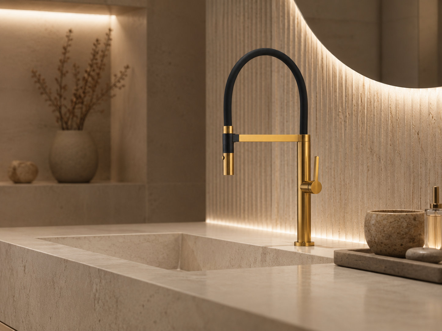 Maestro Bath Curva Pull Out Kitchen Faucet, Brushed Gold