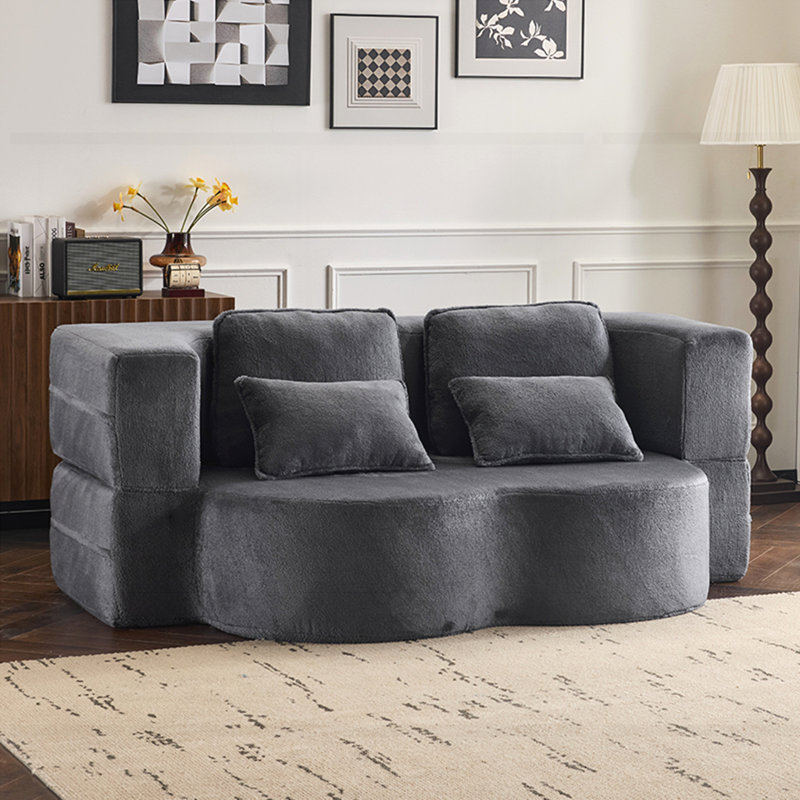 Chenille Futon Sofa Couch, Dark Gray