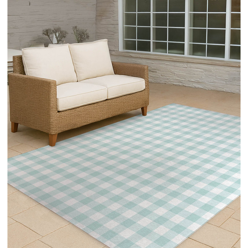 Proper Gingham Non-Slip Outdoor Rug, Rectangle 3' x 5'